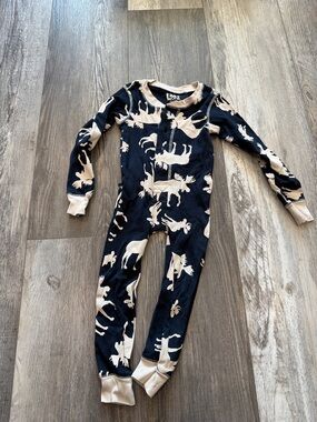 Lazy One Navy and Cream Moose Print Kids One-Piece Footie